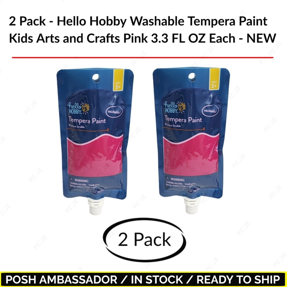 2 Pack - Hello Hobby Washable Tempera Paint Kids Arts & Craft Pink 3.3 FL OZ ...